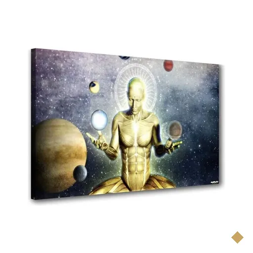 Quadro Decorativo Homen Com Poder Do Mundo Nas Mãos