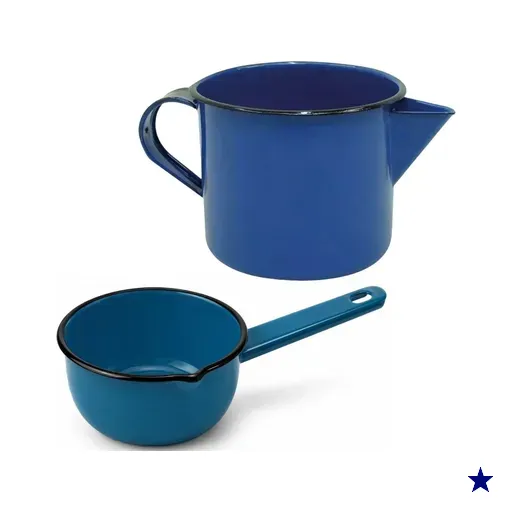 Conjunto Caneca Leiteira com Bico e Panela Papeiro Aço Esmal