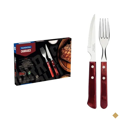 Jogo de Talheres para Churrasco Tramontina em Aço Inox e Madeira Vermelho 12…
