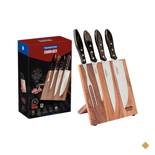 Jogo para Churrasco Tramontina em Aço Inox Cabos em Madeira Polywood Castanho…