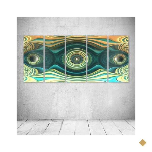 Quadro Decorativo - Gold And Aqua Rings - Composto de 5 Quadros