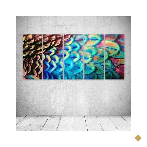 Quadro Decorativo - Peacock Feather - Composto de 5 Quadros