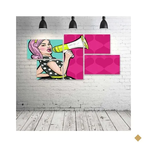 Quadro Decorativo - Pop-Art---Speak-Woman - Composto de 5 Quadros