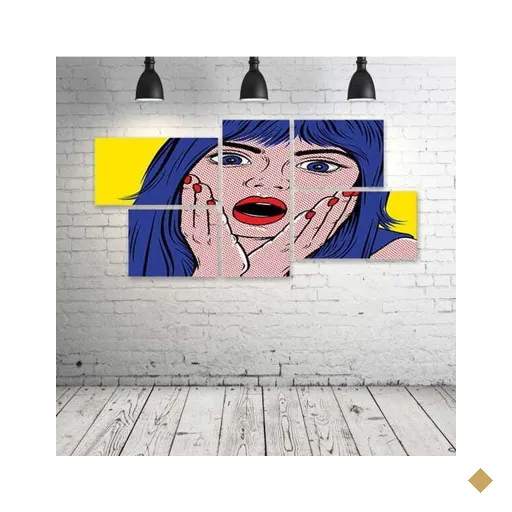 Quadro Decorativo - Pop-Art-Face-Girl - Composto de 5 Quadros