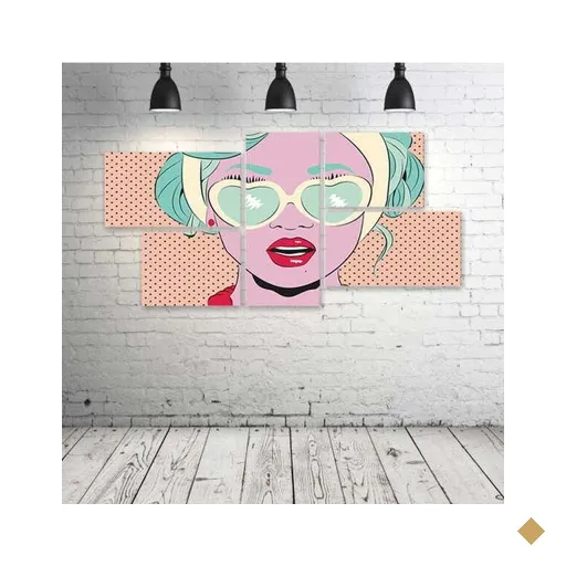Quadro Decorativo - Pop-Art-Girl-(2) - Composto de 5 Quadros