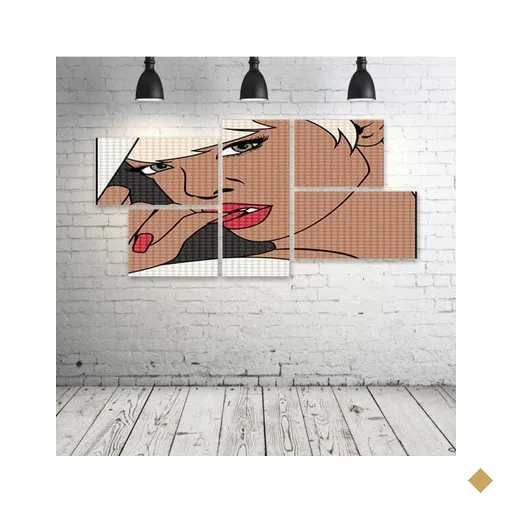 Quadro Decorativo - Pop-Face-Girl - Composto de 5 Quadros