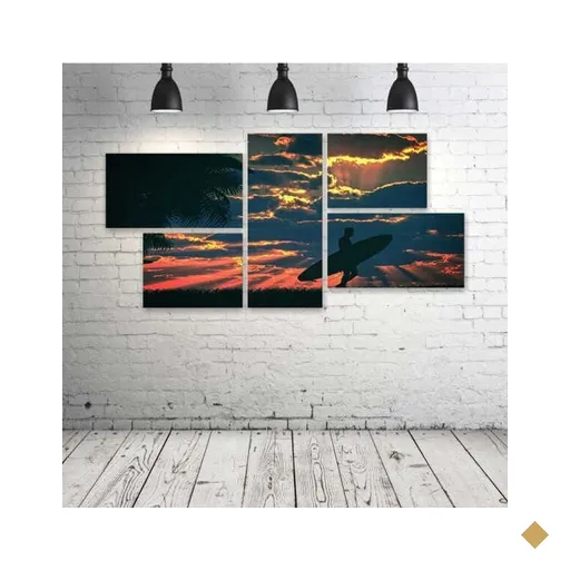 Quadro Decorativo - Surf-Sunset - Composto de 5 Quadros