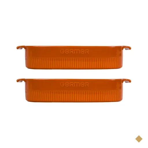 Kit 2 Travessas Médias Retangulares 30x21cm Porcelana Laranj