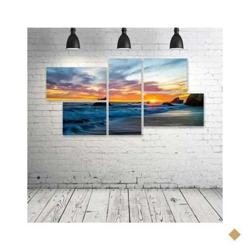 Quadro Decorativo - Usa-Coast-Sunrises-And-Sunsets-Waves - Composto de 5 Quadros