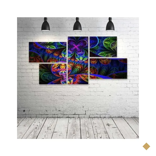 Quadro Decorativo - Abstract-Multicolor-Fractals-Psychedelic - Composto de 5…