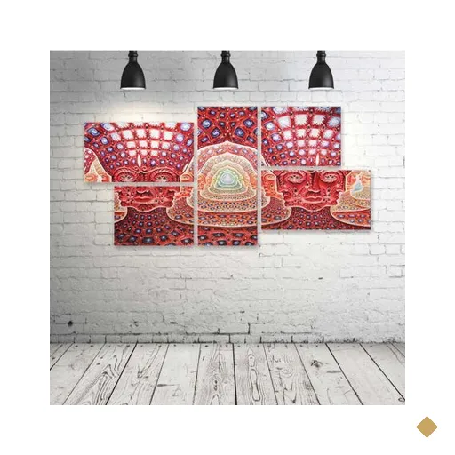 Quadro Decorativo - Abstract-Music-Tool-Grey-Psychedelic - Composto de 5 Quadros