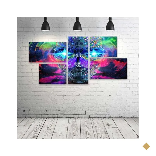 Quadro Decorativo - Dark-Skull-Color-Art-Teaser-Mind-Psy - Composto de 5 Quadros