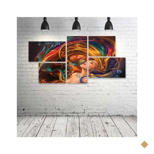 Quadro Decorativo - Face-Colorful-Abstract-Drawing-Girl-Psy - Composto de 5…