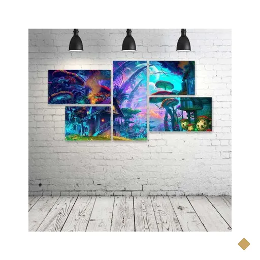 Quadro Decorativo - Fantasy-Art-Drawing-Nature-Psychedelic - Composto de 5…