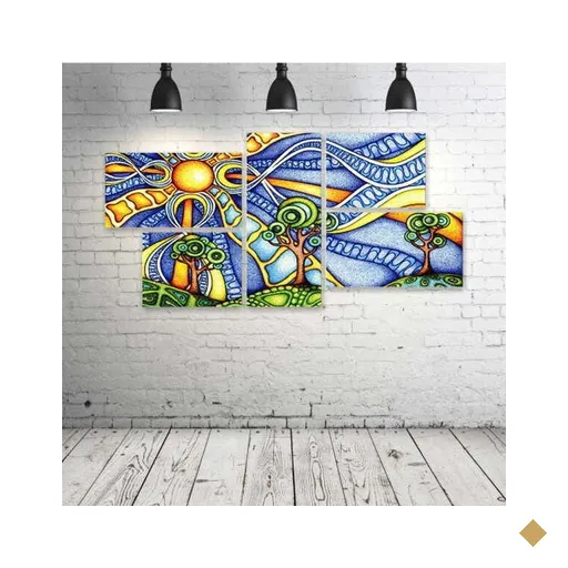 Quadro Decorativo - Landscapes-Psychedelic-Watercolor-Art - Composto de 5…