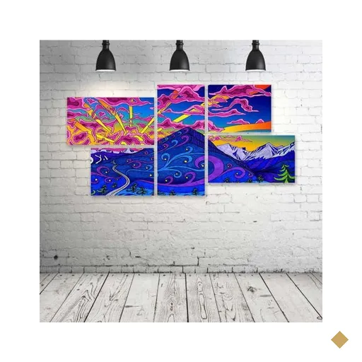 Quadro Decorativo - Mountains-Landscapes-Psychedelic-Art - Composto de 5 Quadros
