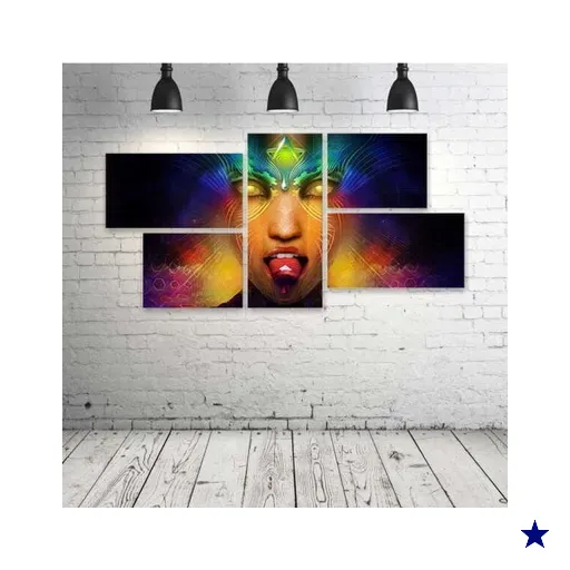 Quadro Decorativo - Psicodelic-Face - Composto de 5 Quadros