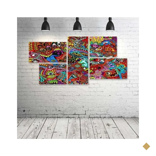 Quadro Decorativo - Psychedelic-Art-Color-Detail-Dark - Composto de 5 Quadros
