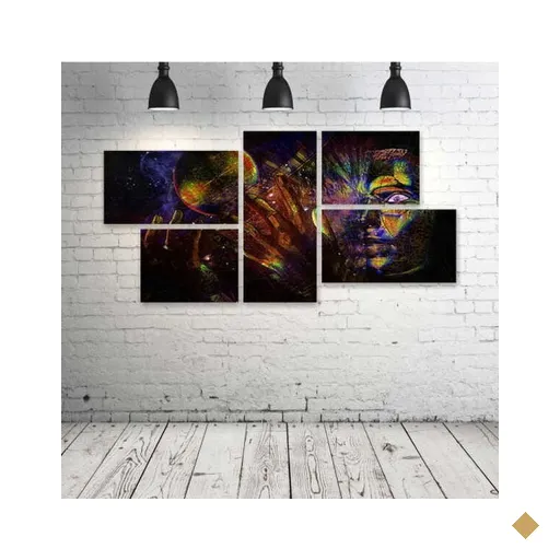 Quadro Decorativo - Psychedelic-Cg-Digital-Art - Composto de 5 Quadros