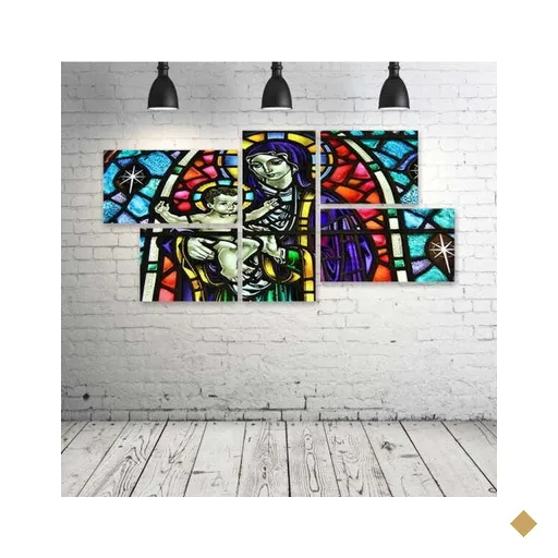 Quadro Decorativo - Stained-Glass-Art-Window-Religion - Composto de 5 Quadros