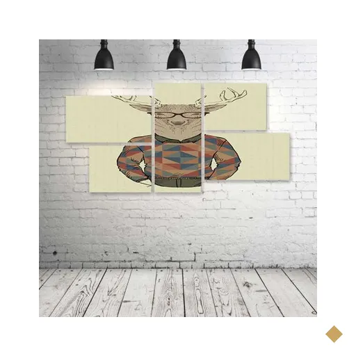 Quadro Decorativo - Deer-Hipster-Mosaic - Composto de 5 Quadros