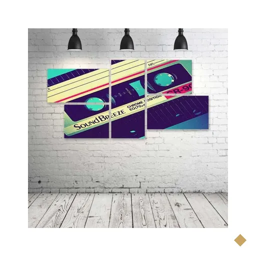 Quadro Decorativo - Fita-K7-Vintage - Composto de 5 Quadros