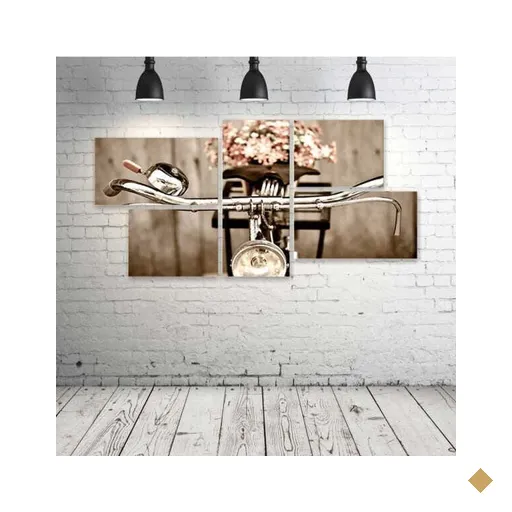 Quadro Decorativo - Retro-Bike-Flowers - Composto de 5 Quadros