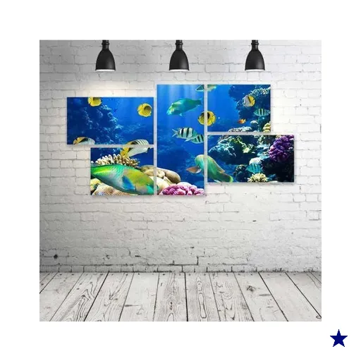 Quadro Decorativo - Underwater-Fish-Fishes-Tropical-Ocean - Composto de 5…