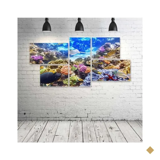 Quadro Decorativo - Underwater-World-Corals-Fish-Animals - Composto de 5 Quadros