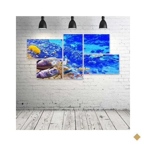 Quadro Decorativo - Underwater-World-Ocean-Fish-Coral-Reef- - Composto de 5…
