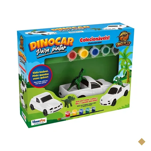 Brinquedo Dinocar para Pintar com Tinta e Pincel Branco