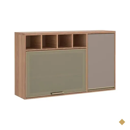 Armário Aéreo 120cm Luciane Yara, 2 Portas, Vidro, Nicho Garrafeiro - 1311