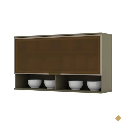 Armário Aéreo 120 cm em MDF Henn Connect, 1 Porta de Vidro - C59