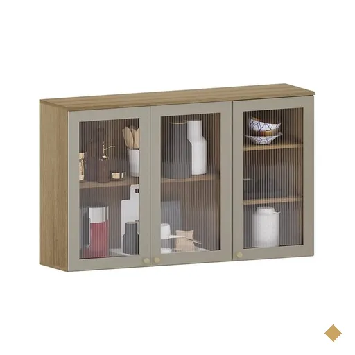 Armário Aéreo 120 cm 3 Portas Vidro Luciane Helô