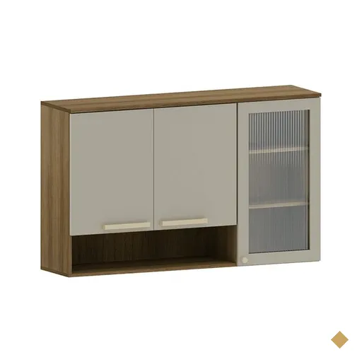 Armário Aéreo 120 cm 2 Portas com Nicho 1 Porta Vidro Luciane Helô