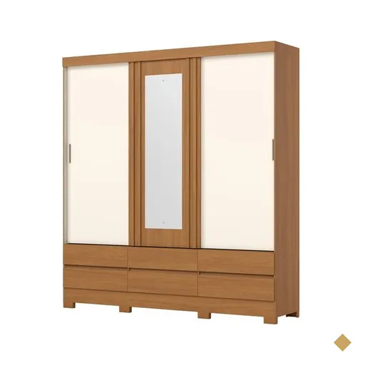Guarda-Roupa 3 Portas 6 Gavetas Henn com Espelho - B386