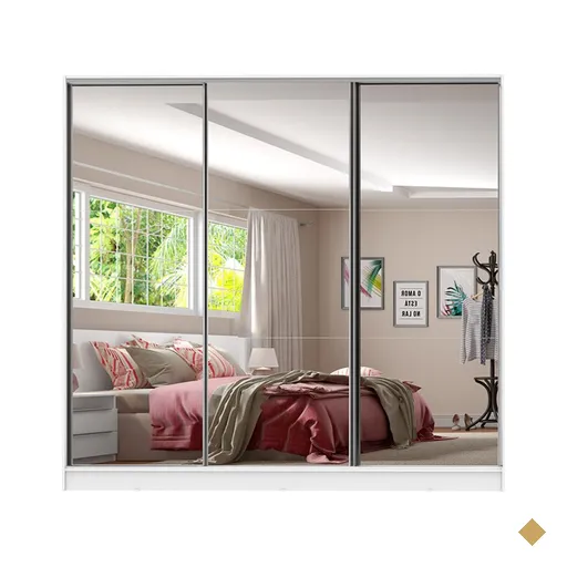 Guarda Roupa Casal 100% MDF com Espelho Madesa Royale 3 Portas de Correr