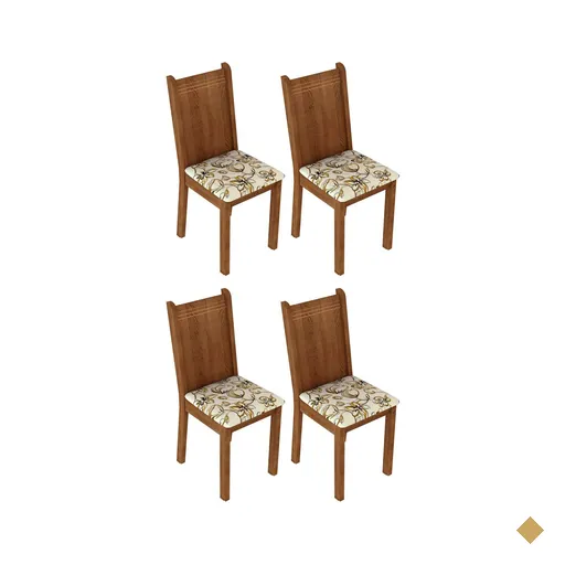 Kit 4 Cadeiras 4290 Madesa Rustic/Lírio Bege