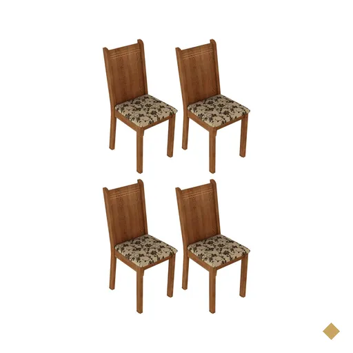 Kit 4 Cadeiras 4290 Madesa Rustic/Bege Marrom