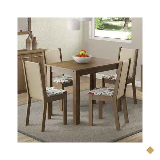 Conjunto Sala de Jantar Cíntia Madesa Mesa Tampo de Madeira com 4 Cadeiras