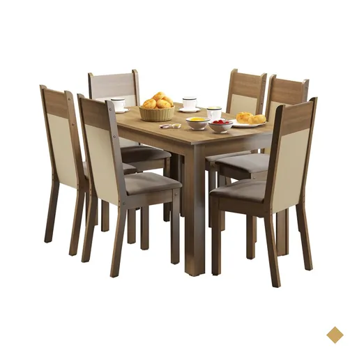 Conjunto Sala de Jantar Honduras Madesa Mesa Tampo de Madeira com 6 Cadeiras