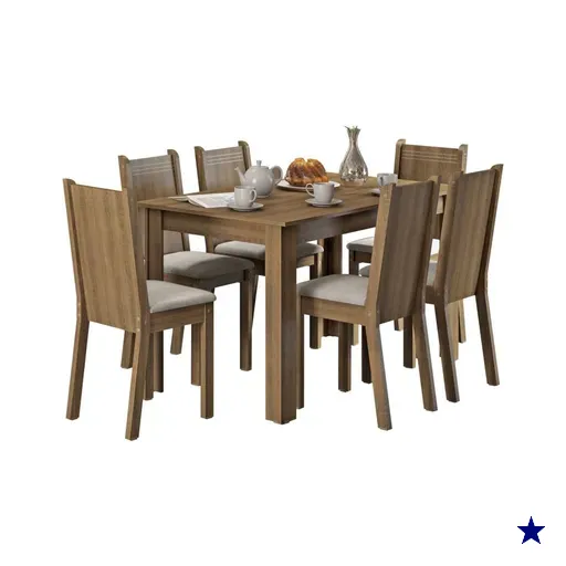 Conjunto Sala de Jantar Maris Madesa Mesa Tampo de Madeira com 6 Cadeiras