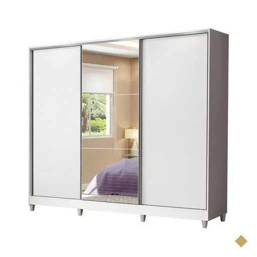 Guarda Roupa Casal Madesa Royale 100% MDF 3 Portas de Correr com Espelho com…