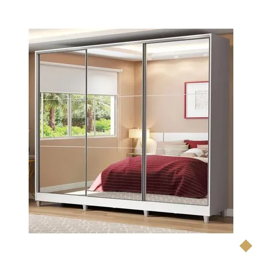 Guarda Roupa Casal Madesa Royale 100% MDF 3 Portas de Correr de Espelho com Pés