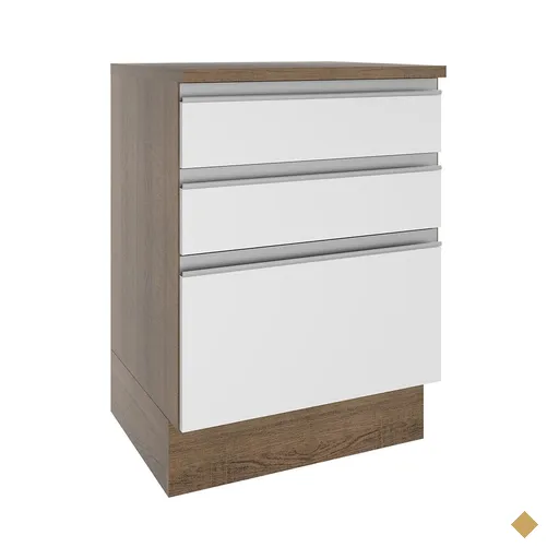 Balcão Armário de Cozinha 60 cm 3 Gavetas Rustic/Branco Glamy Madesa