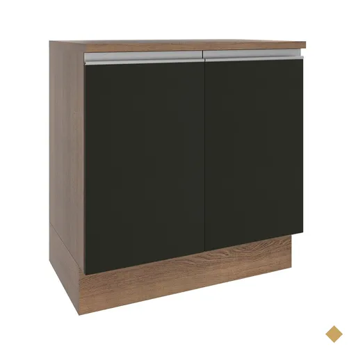Balcão Armário de Cozinha 80 cm 2 Portas Rustic/Preto Glamy Madesa