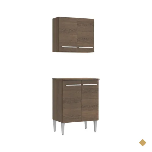 Kit Armário de Cozinha 4 Portas com Armário Aéreo e Balcão Rustic/Preto…