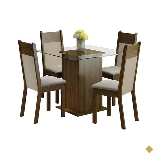 Conjunto Sala de Jantar Madesa Dallas Mesa Tampo de Vidro com 4 Cadeiras