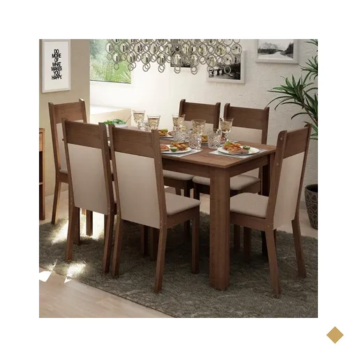 Conjunto Sala de Jantar Madesa Jaíne Mesa Tampo de Madeira 6 Cadeiras