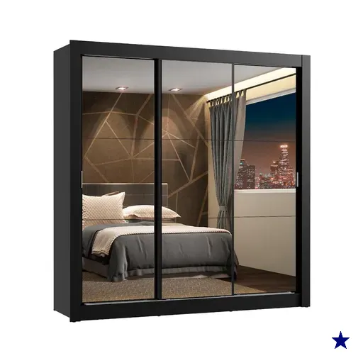Guarda Roupa Casal Madesa Lyon Plus 3 Portas de Correr de Espelho 4 Gavetas